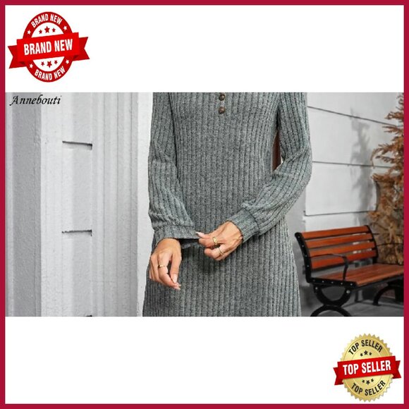 Long Sleeve Mini Sweater Dress Fully Lined Pockets A-Line Casual - Picture 8 of 8